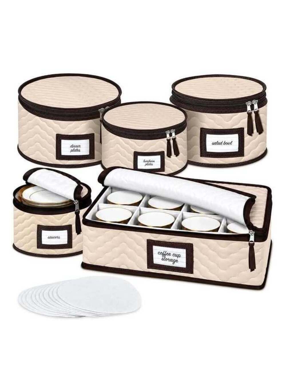 Quilted China Storage Set - Beige, 5-Piece for 12 Settings - New in Box